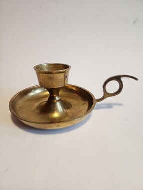 Vintage Brass Chamberstick Candle Holder - Golden Tone